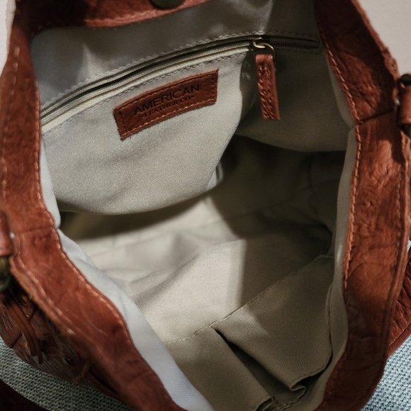 American Leather Co.: Embossed Brown Leather Shoulder Bag - Picture 5 of 15